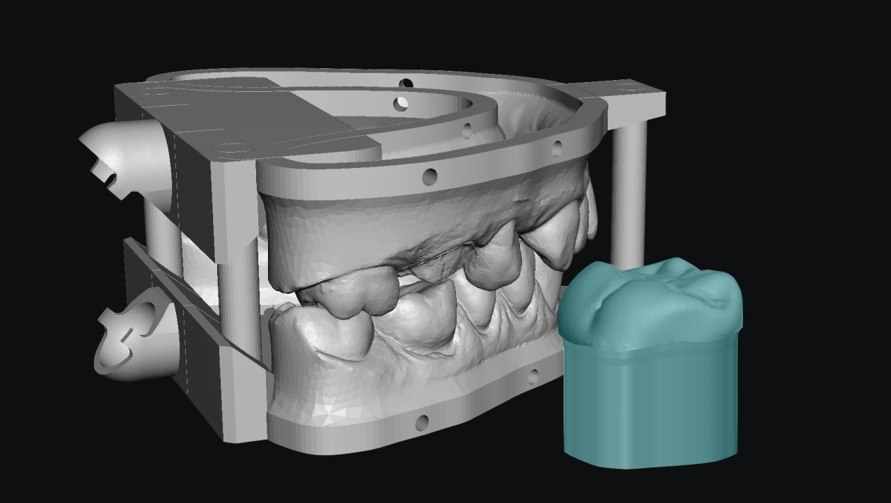 Print-ready working model with extra dies generated automatically with the crown